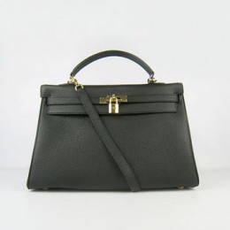 Hermes Kelly 35Cm Togo Leather Handbag Black/Gold
